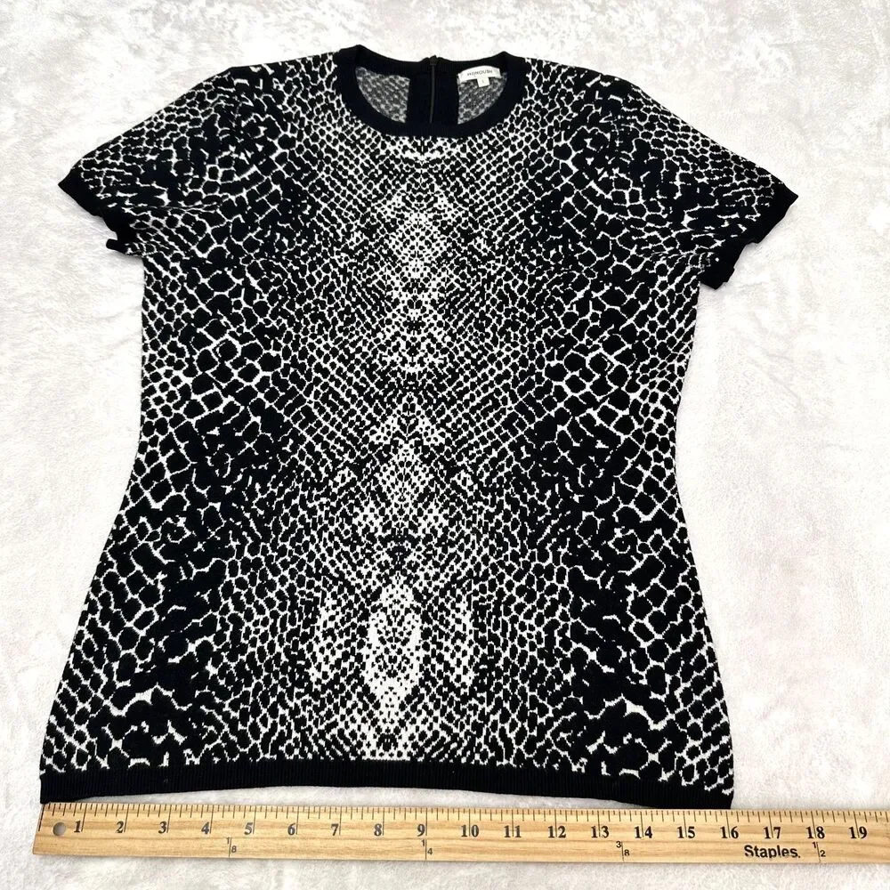 Manoush Women's Blake & White Snake Print Knit Short Sleeve Sweater Top Sz L
